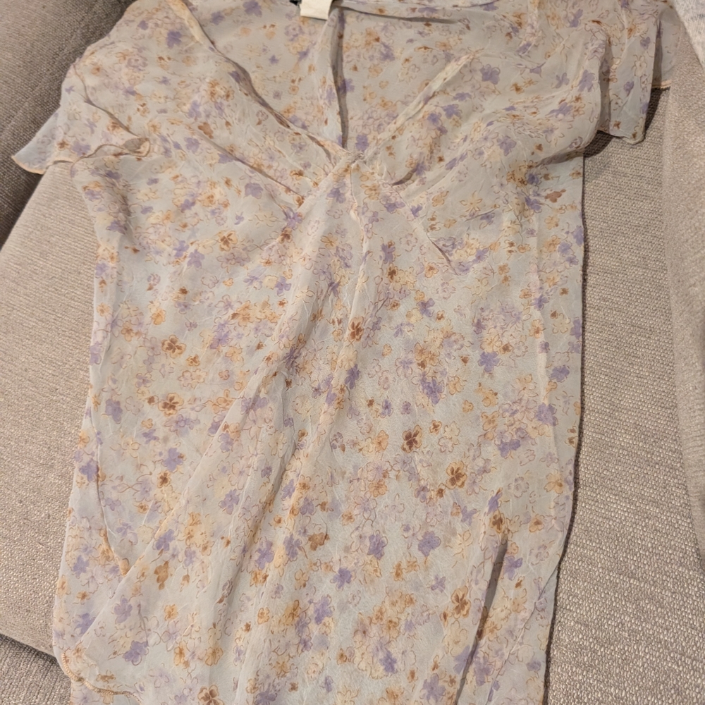 Elegant Floral Sheer Blouse - Cream and Purple